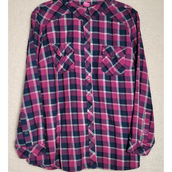 Disney Princess Shirt Adult Plus Sz 4 Flannel Plaid Button Down Long Sleeve 0178 - Picture 1 of 8
